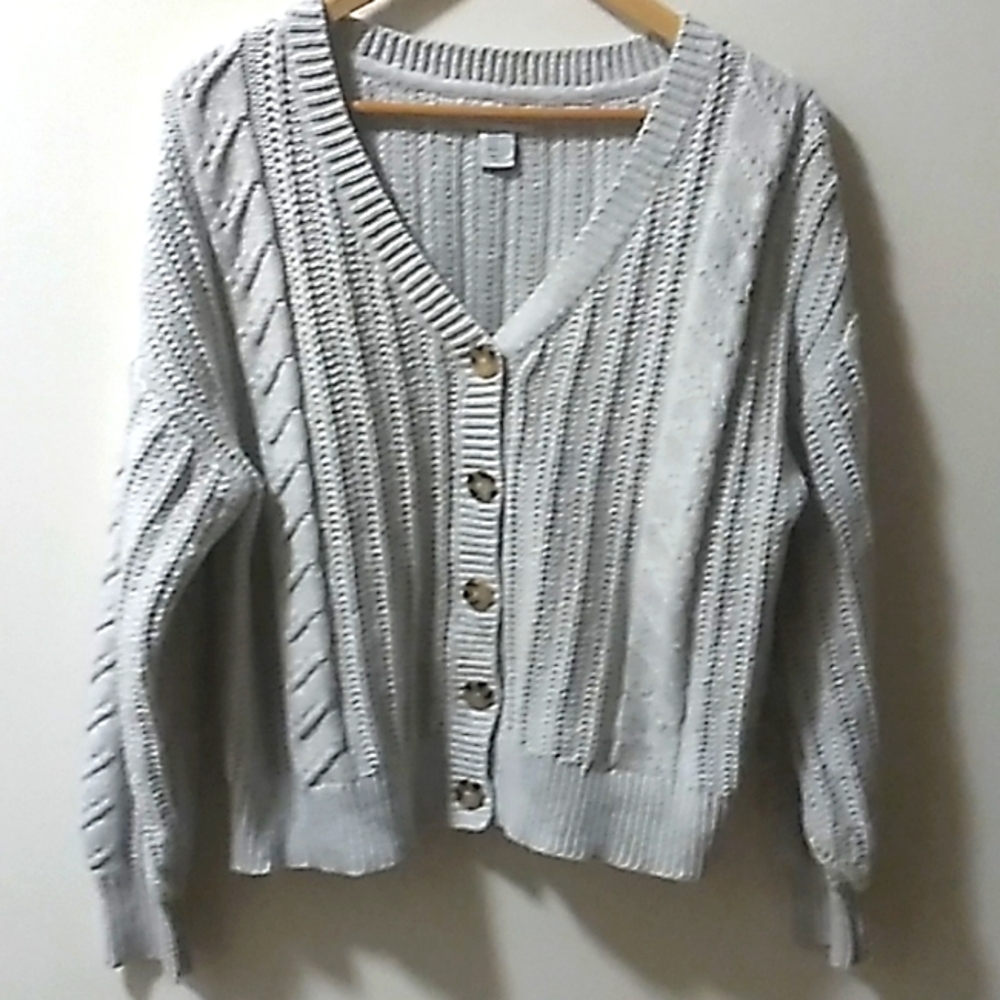Cupcakes and Cashmere XL Gray Cardigan Oversized Sleeve
